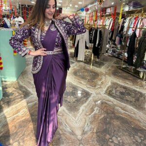 New Super Trending Embroidery Sequence work ready to wear saree with full koti