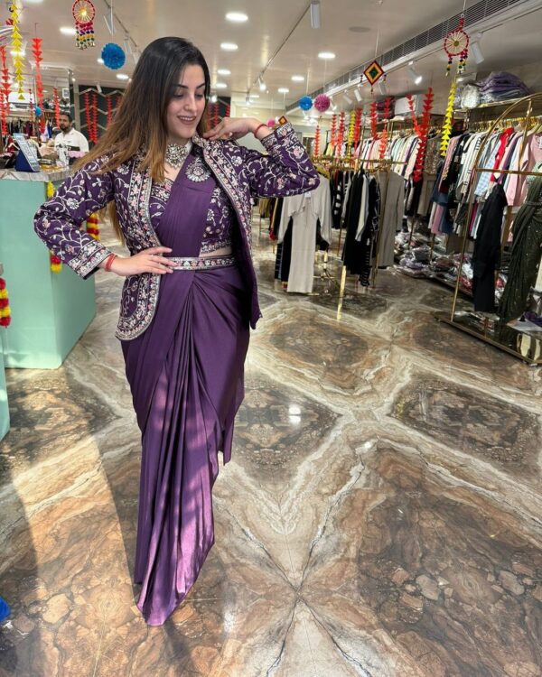 New Super Trending Embroidery Sequence work ready to wear saree with full koti