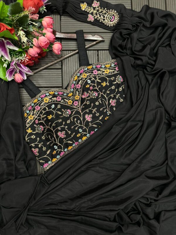 New Super Trending Embroidery Sequence work ready to wear saree with full koti - Image 7