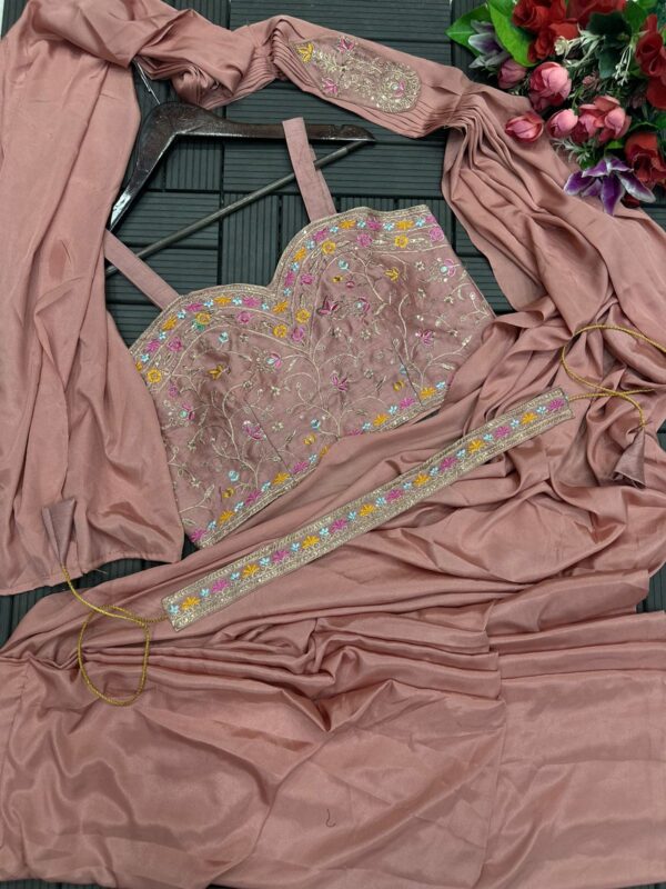 New Super Trending Embroidery Sequence work ready to wear saree with full koti - Image 6