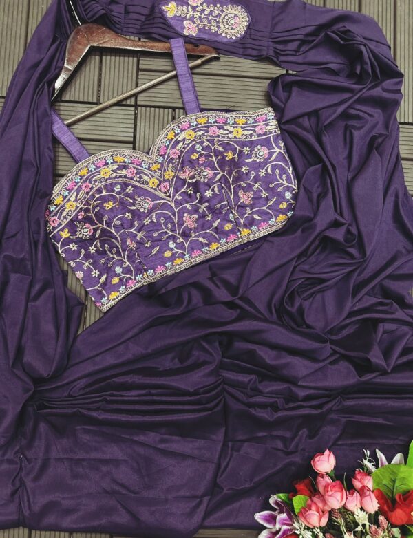 New Super Trending Embroidery Sequence work ready to wear saree with full koti - Image 5
