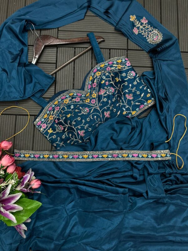 New Super Trending Embroidery Sequence work ready to wear saree with full koti - Image 8