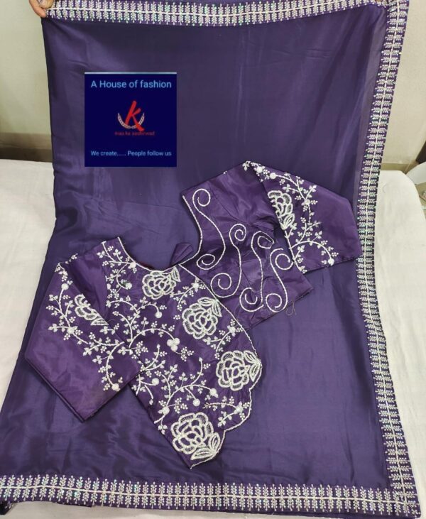 sequence embroidery work border in full saree - Image 5