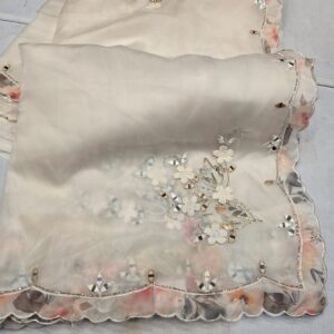 PURE CRYSTAL ORGANZA FABRIC SAREES WITH APPLIQUE WORK