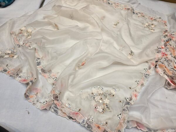 PURE CRYSTAL ORGANZA FABRIC SAREES WITH APPLIQUE WORK - Image 5