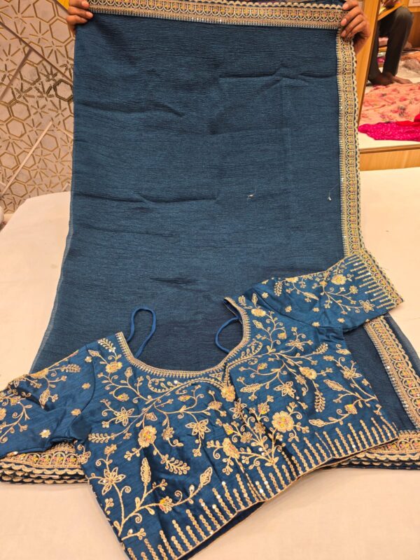 pure munga silk ,H.O Silk , Chinon silk Banarasi weaving and all fancy fabric  - Image 3
