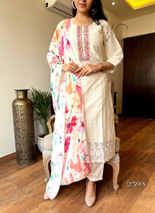 cotton schiffle chikankari suit