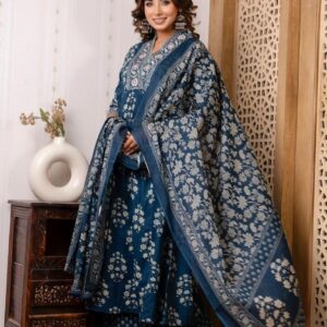 NEW FULL COTTON PRINT HAND WORK ANARKALI KURTI PANT MALMAL DUPATTA ARRIVAL