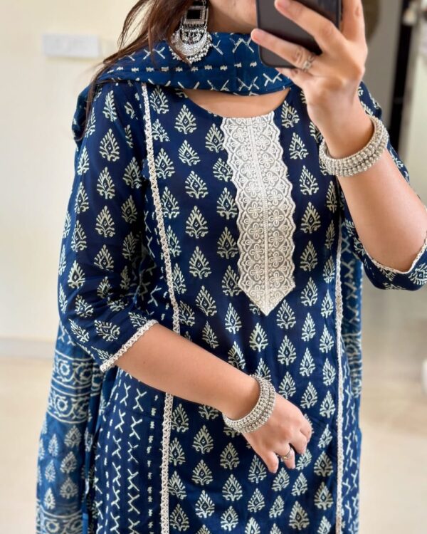 Great Look Indigo Kurti Pant Dupatta - Image 3