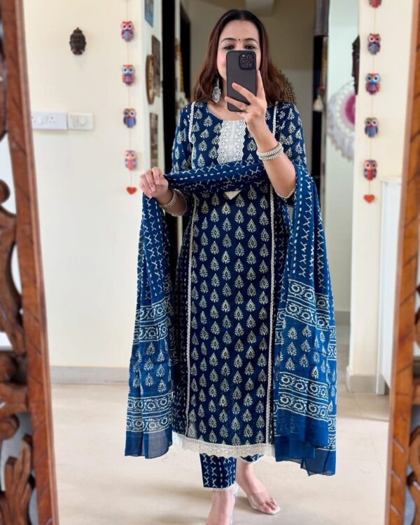 Great Look Indigo Kurti Pant Dupatta