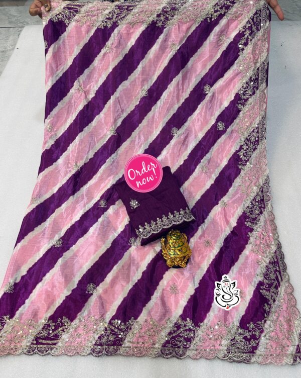 New Fancy chinon silk Fabric With Beautiful embroidery Work on Whole Saree Best Fabric Guarantee