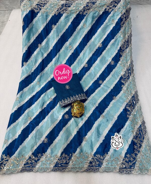 New Fancy chinon silk Fabric With Beautiful embroidery Work on Whole Saree Best Fabric Guarantee - Image 5
