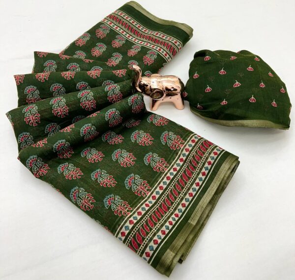 soft cotton feel saree with zari woven border - Image 7