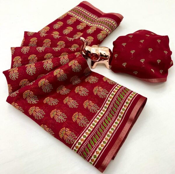 soft cotton feel saree with zari woven border - Image 10