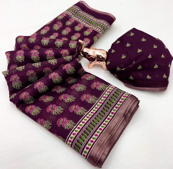 soft cotton feel saree with zari woven border - Image 11