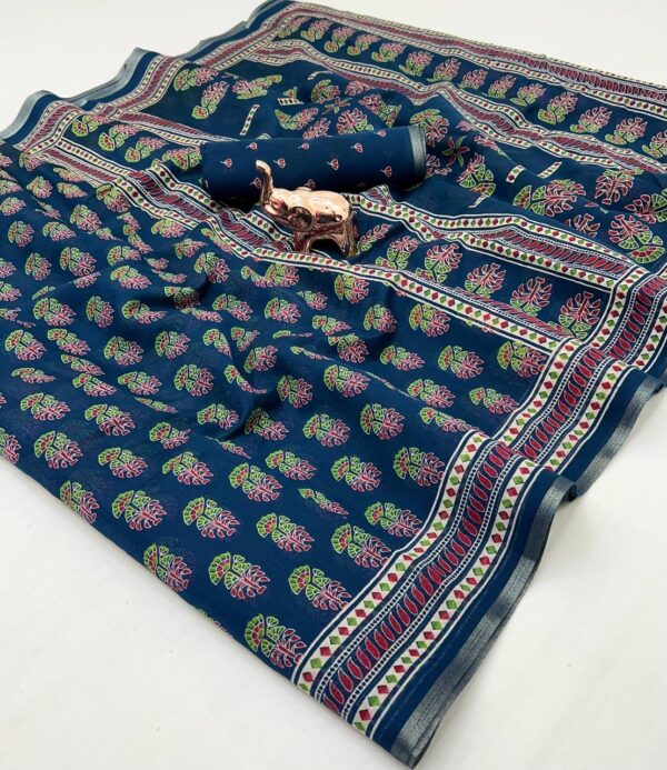 soft cotton feel saree with zari woven border - Image 2