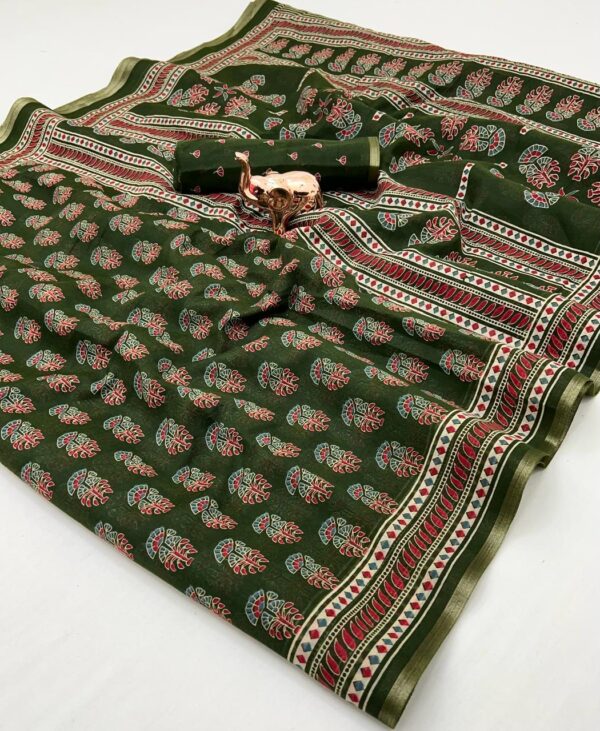 soft cotton feel saree with zari woven border - Image 3