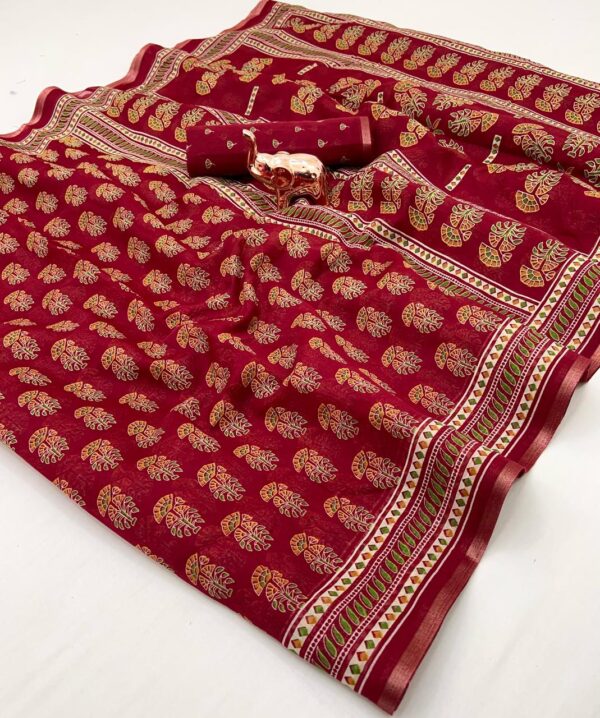 soft cotton feel saree with zari woven border - Image 5
