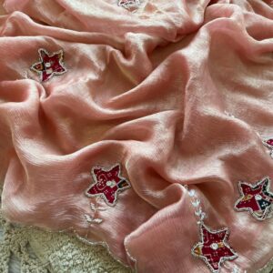 Soft Burberry Silk Saree With Fancy Handwork Work