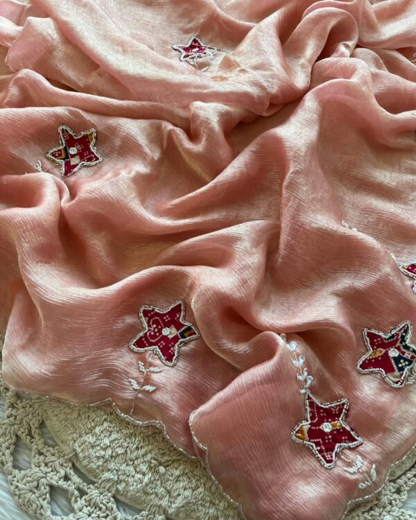 Soft Burberry Silk Saree With Fancy Handwork Work