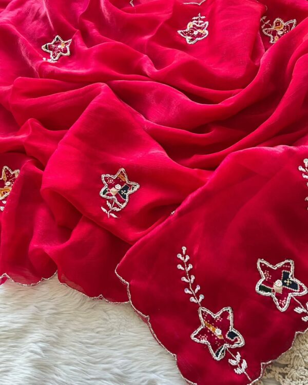Soft Burberry Silk Saree With Fancy Handwork Work - Image 2